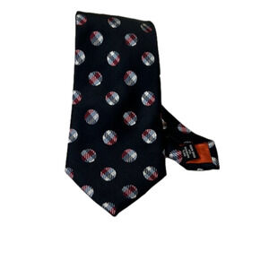 Ben Sherman Navy Tie With Plaid Circles 100% Silk Men's Cravate Neck Tie